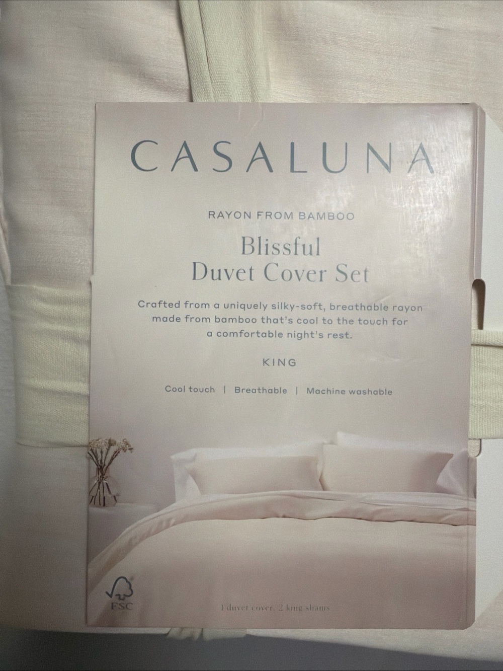 casaluna rayon from bamboo blissful duvet cover set NATURAL COLOR king NEW - Picture 3 of 5